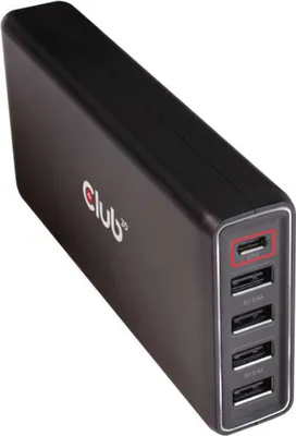 Club3D Chargeur D'alimentation USB et USB-C/5 Ports Jusqu'à 111W Câble de Charge USB-C Inclus Noir | WOW! mobile boutique