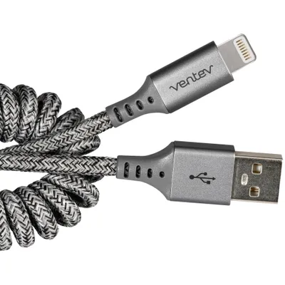 Ventev Charge/Sync Câble Helix Coiled Lightning 1 pieds Gris | WOW! mobile boutique