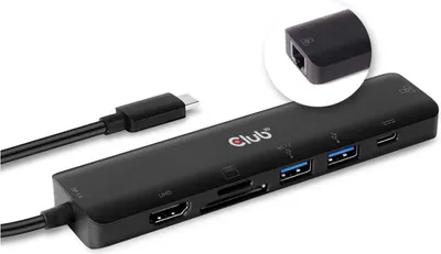 Club3D Hub USB-C 7 en 1 vers HDMI 4K60HZ + Emplacement pour Carte SDTF + 2X USB + USB-C PD + Adaptateur RJ45 Gris | WOW! mobile boutique