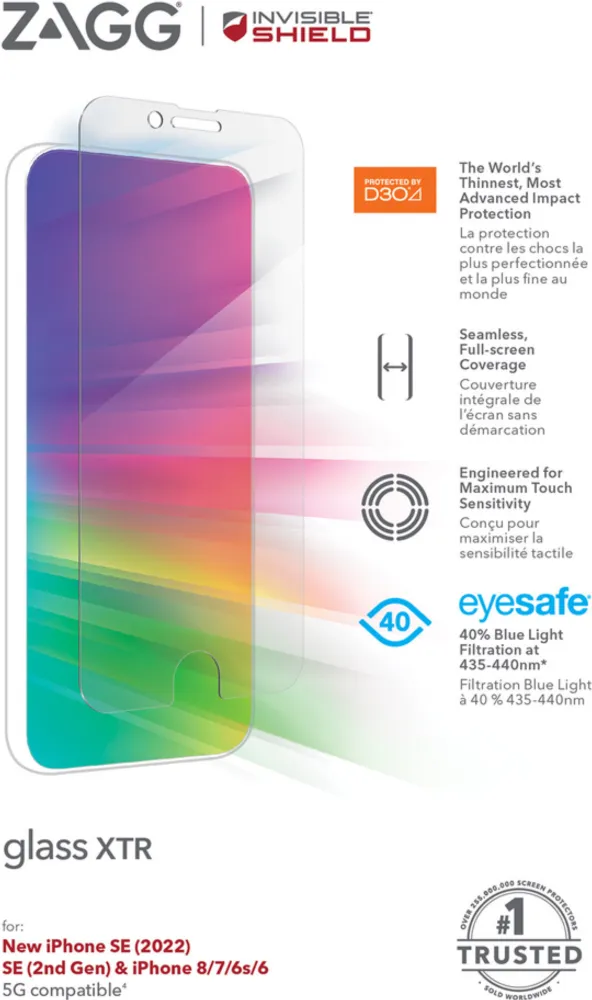 ZAGG - iPhone SE (2022/2020)/8 InvisibleShield Glass Elite+ XTR w/D3O Screen Protector