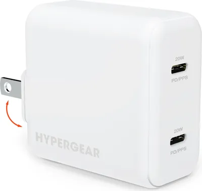 Hypergear - 40W Dual Port 20W USB-C PD Wall USB-C PD/PPS Wall Charger Hub