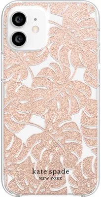 Kate Spade New York Protective Hardshell Cases for iPhone 12 Mini - Island Leaf Pink Glitter | WOW! mobile boutique