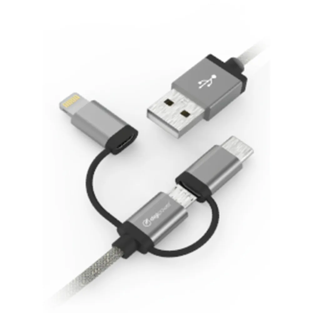 6ft (2m) - USB-A Charging Cable with Interchangeable Heads for Type-C, Lightning, Micro USB