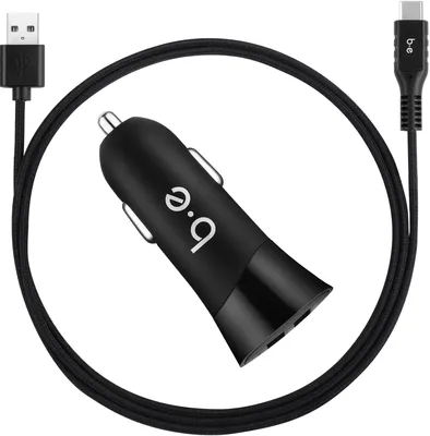 Dual USB 3.4A Car Charger w/ USB Type-C Cable