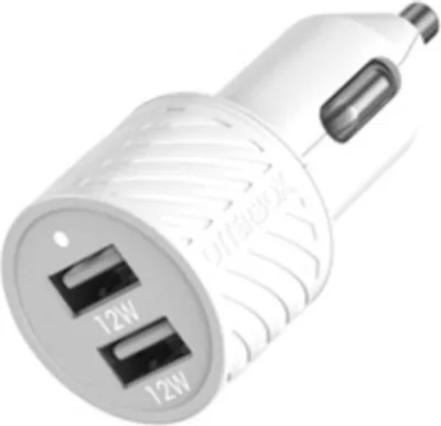 OtterBox 24W Dual Port USB-A CLA Car Charger Kit w/ USB-A to Lightning Cable - White | WOW! mobile boutique