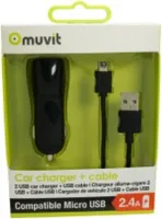 Muvit - Car charger 2-USB + 2.4Amp Micro-USB cable