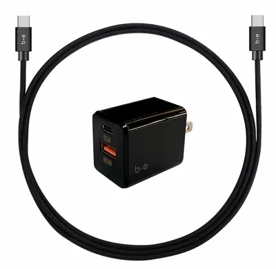 - Wall Charger Dual USB-C 20W PD w/4FT USB-C Cable - Black