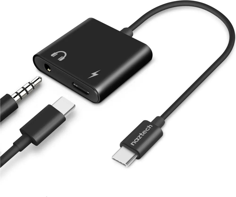 Black USB-C & 3.5mm Audio + Charge Adapter