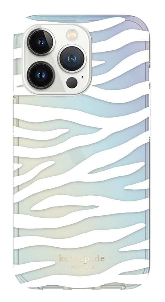 Kate Spade Étui Rigide Protective Blanc Zebra/Iridescent Film/Pearl Foil pour iPhone 14/13 | WOW! mobile boutique