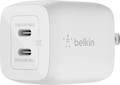 Belkin Chargeur Mural BOOSTCHARGE Dual USB-C GaN 45W Blanc | WOW! mobile boutique