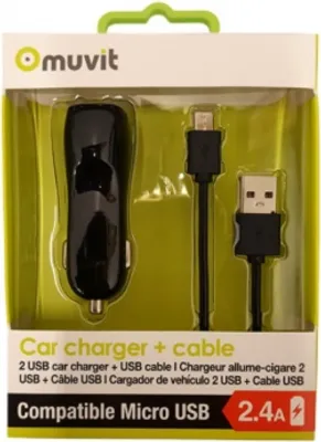 Muvit - Car charger 2-USB + 2.4Amp Micro-USB cable