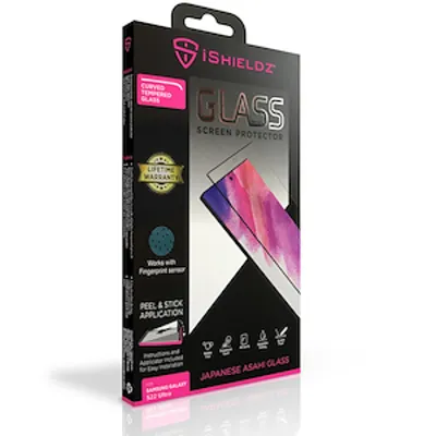iShieldz - CurvedTempered Glass Screen Protector Samsung Galaxy S22 Ultra with Applicator, Fingerprint
