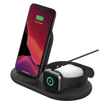 3 in 1 Wireless Charging Pad With Apple Watch Dock - Black | WOW! mobile boutique