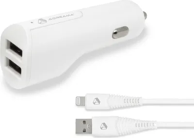 2 Port Fast Car Charger and Lightning Cable - White 1.5m