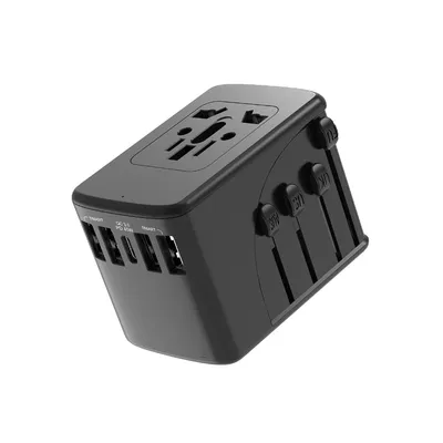 OLKJCGSL200BK Universal Travel Adapter 4 USB-A & USB-C Port 6.5A Output with Nylon Pouch