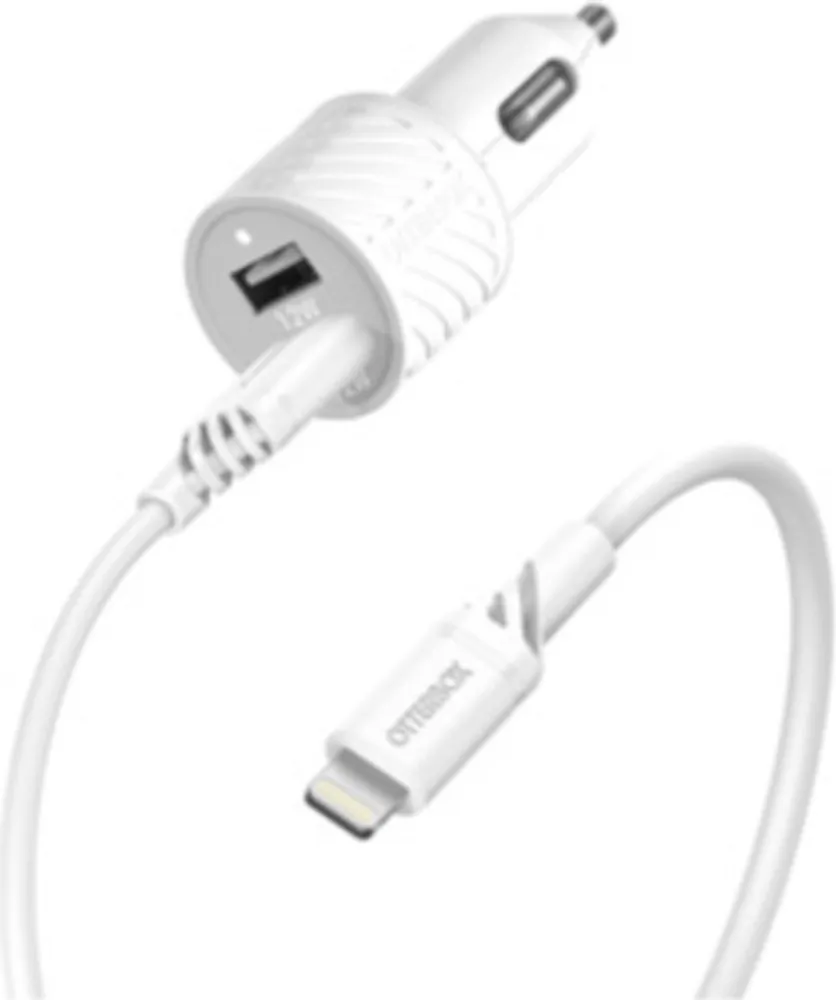 OtterBox 24W Dual Port USB-A CLA Car Charger Kit w/ USB-A to Lightning Cable - White | WOW! mobile boutique