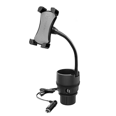 Universal Cupholder - Heavy Duty Phone Mount w/Dual USB & 12V Power Ports, 4-Way Hold Claw Grip