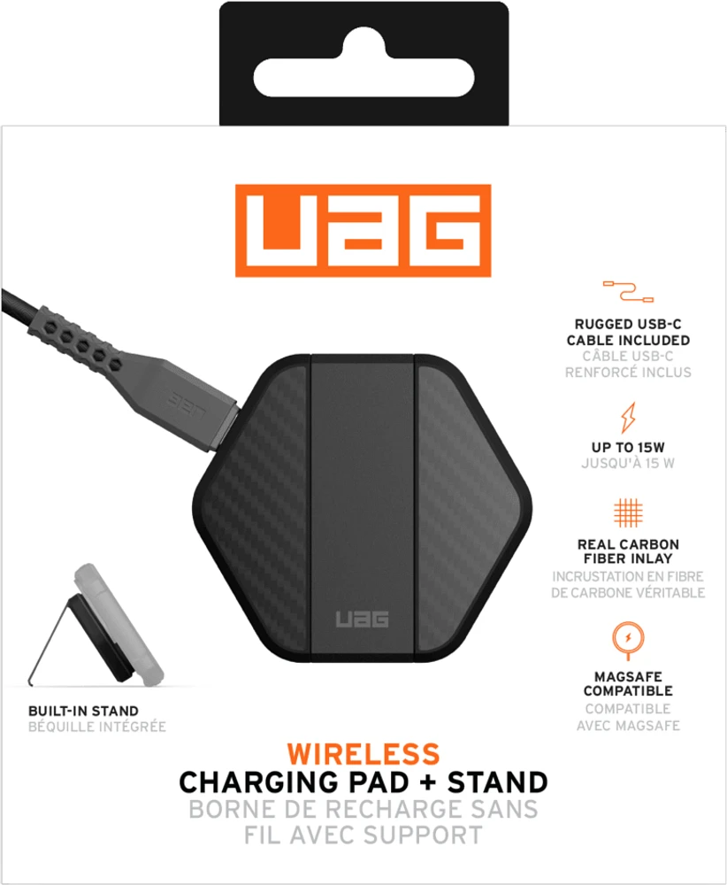 Rugged Wireless Charging Pad with Kickstand and USB-C Cable for MagSafe 15W Black/Carbon Fiber | WOW! mobile boutique