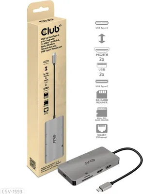 - USB-C 3.2 Gen 1 8-in-1 Hub with 2X HDMI/2X USB/RJ45/SD/Micro SD Card Slots and USB-C Female Port