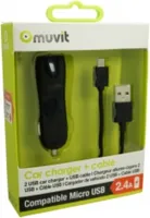 Muvit - Car charger 2-USB + 2.4Amp Micro-USB cable