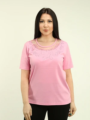 Embroidered Floral Mesh Rhinestones Top