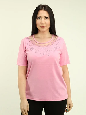 Embroidered Floral Mesh Rhinestones Top