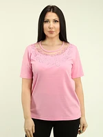Embroidered Floral Mesh Rhinestones Top