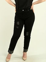 Rhinestone Detail Denim Pants