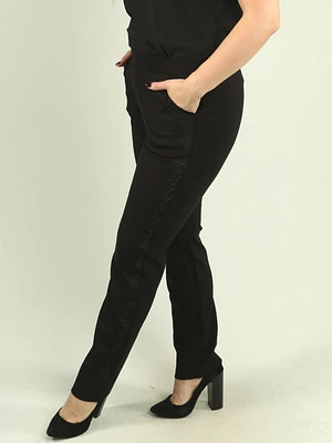 Embroidered & Rhinestone Slim Leg Pants