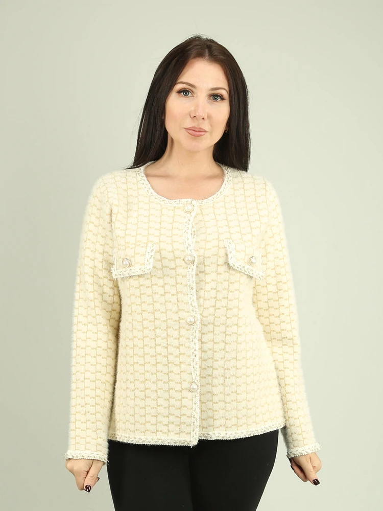 Pearl Button Bouclé Knit Jacket