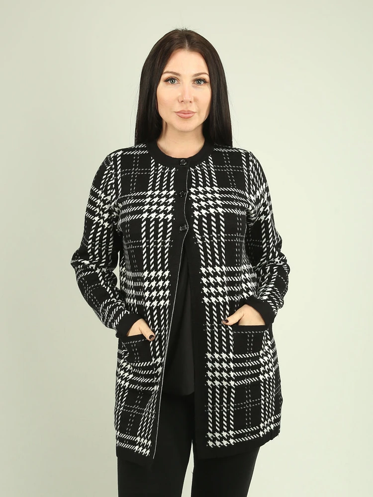 Houndstooth Plaid Cardigan