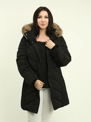 Detachable Faux Fur Hooded Quilted Coat