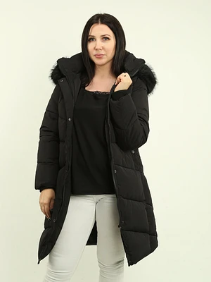 Faux Fur Detachable Hooded Coat