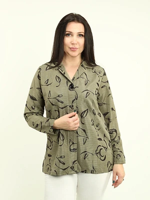 Notch Collar Printed Blouse