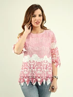 Printed Lace Overlay Blouse