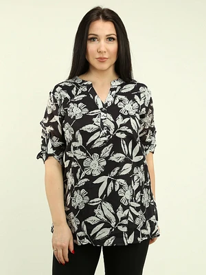 Roll Sleeves Printed Blouse