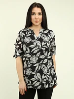 Roll Sleeves Printed Blouse
