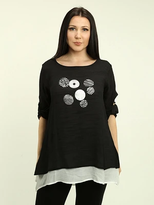 Roll Sleeve Foil Printed Gauze Top