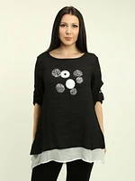 Roll Sleeve Foil Printed Gauze Top