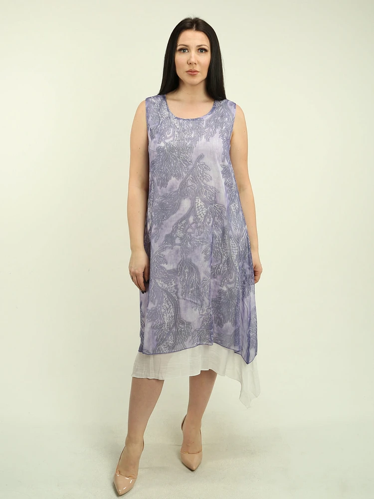 Sleeveless Printed Mesh Overlay Dress