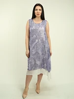 Sleeveless Printed Mesh Overlay Dress