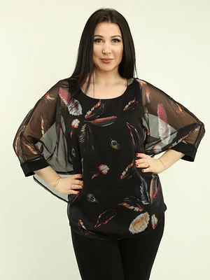Batwing Chiffon Overlay Top