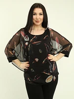 Batwing Chiffon Overlay Top