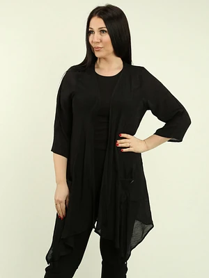 Asymmetric Hem Cardigan With Pockets