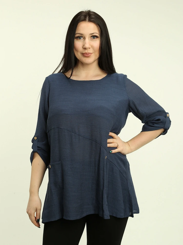 Roll Sleeve Solid Blouse
