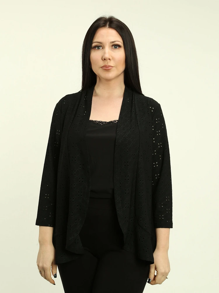 3/4 Sleeve Eyelet Cardigan