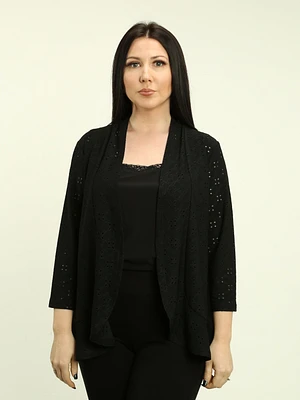 3/4 Sleeve Eyelet Cardigan