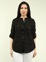 Eyelet & Sequin Roll Sleeve Blouse
