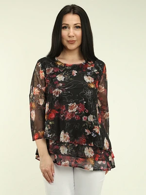 Floral Lace Chiffon Layered Blouse