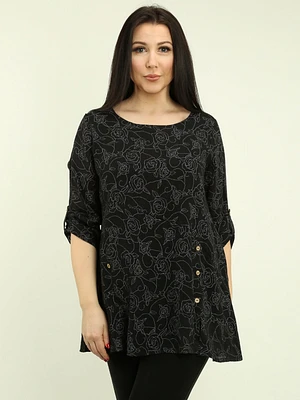 Rose-Pattern Roll Sleeve Blouse